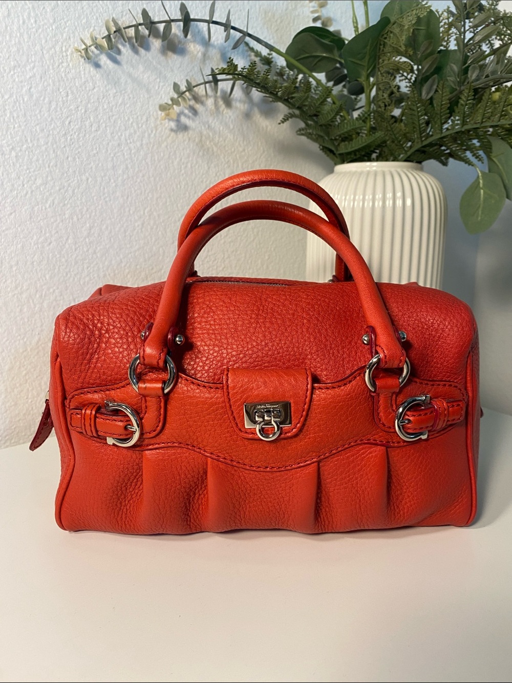 Salvatore Ferragamo Pebble Leather Mini Red Bag - Picture 6 of 16